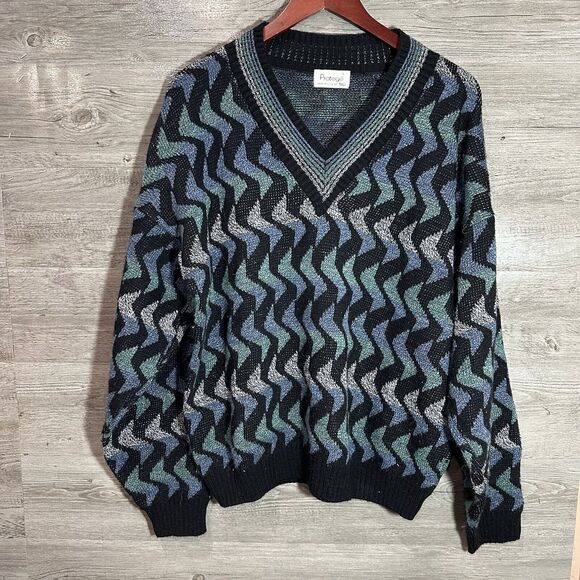 Vintage Protege By Tag Sweater Made USA 90s Knit Coogi Style Pullover Sz Large - Picture 1 of 10